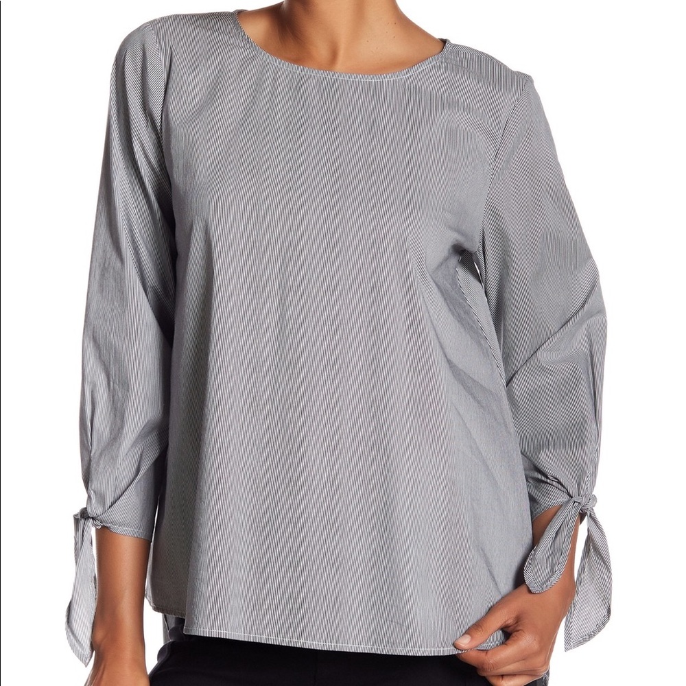 Vince Camuto Pinstripe Tie Sleeve Blouse